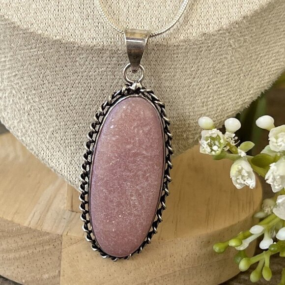 Pink Opal 925 Sterling Silver Necklace Handmade Pendant gemstone - Picture 3 of 12